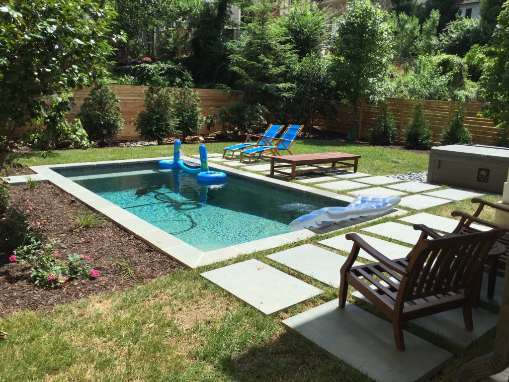 Small trendy backyard concrete and rectangular natural pool photo in Atlanta