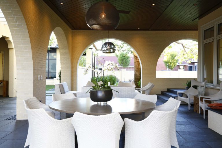 Small trendy tile back porch idea in Tampa with a roof extension by Jones Architecture | Outdoor Photos | Porch | Landscaping | Landscape Design | Outdoor Living Space | Porch Design Ideas | Outdoor Living Space Ideas | Backyard Design