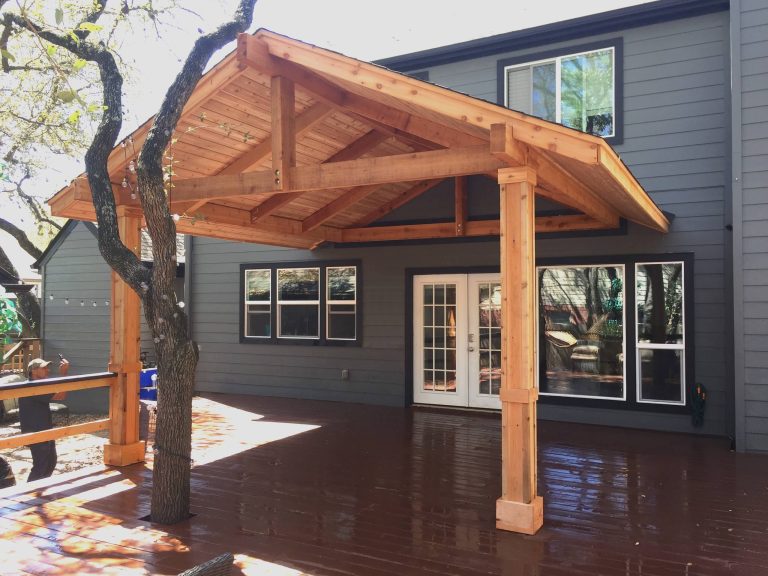 Outdoor Living Spaces Ideas | Solid Cedar Patio Cover with Tongue & Groove Ceiling and recessed can lighting.