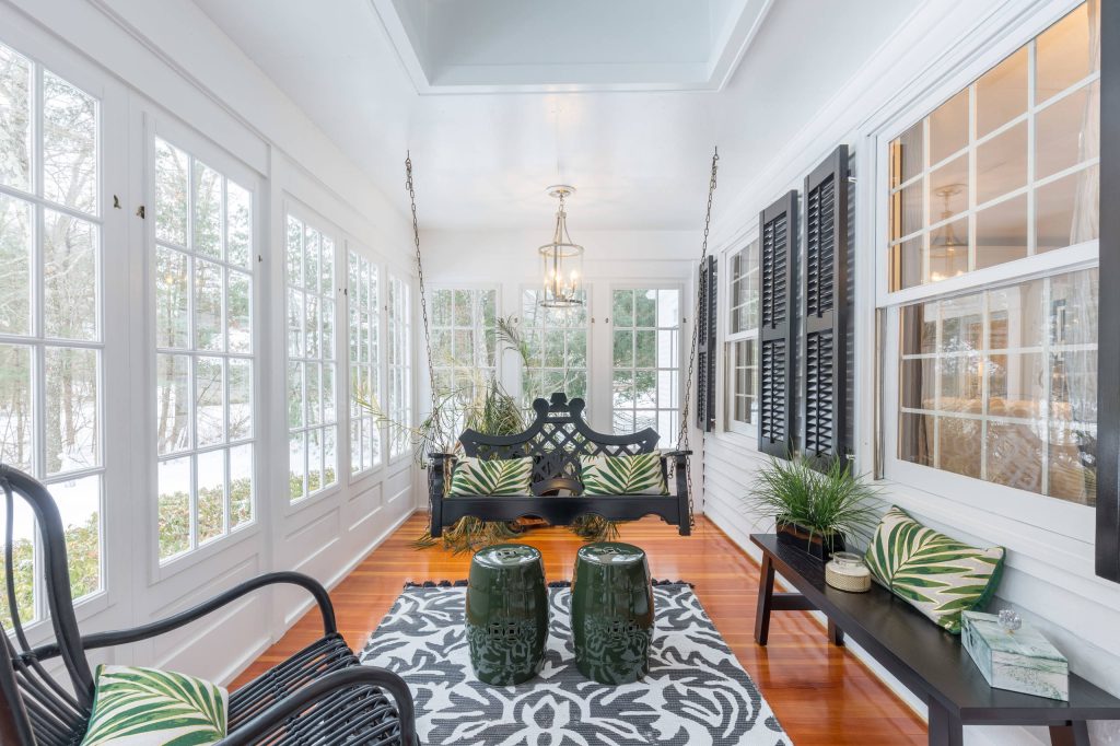 Sunroom - transitional sunroom idea in Boston by Benessere Design Studio | Outdoor Photos | Porch | Landscaping | Landscape Design | Outdoor Living Space | Porch Design Ideas | Outdoor Living Space Ideas | Backyard Design