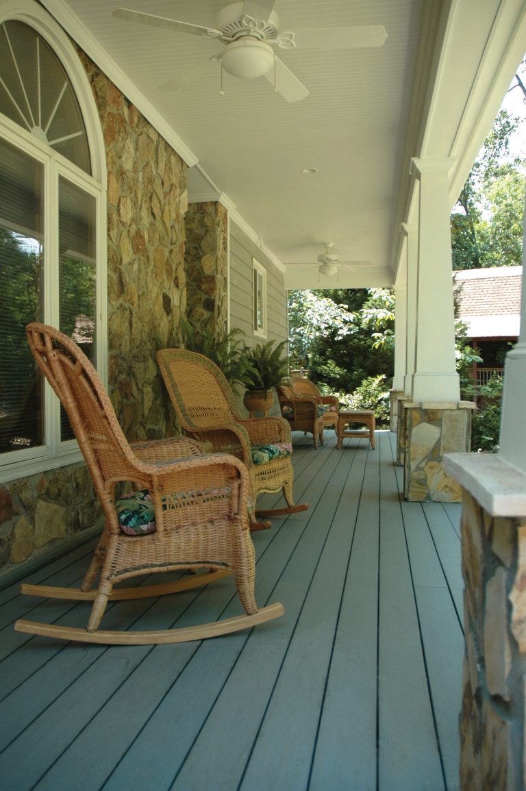 Tapered columns with stone piers and nice wide porch. Designed and built by Georgia Front Porch.