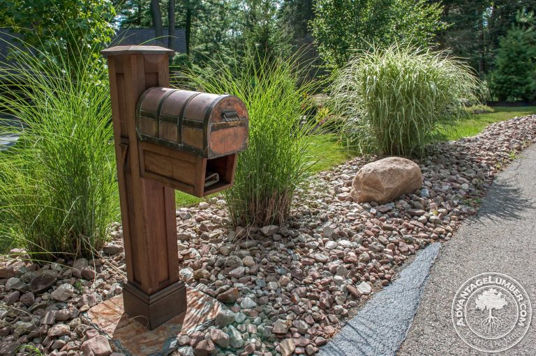 The mail box post was built with Ipe wood which has been proven to last 75 years with no rotting and very low maintenance. The mailbox was custom built from copper. by AdvantageLumber.com | Outdoor Photos | Porch | Landscaping | Landscape Design | Outdoor Living Space | Porch Design Ideas | Outdoor Living Space Ideas | Backyard Design