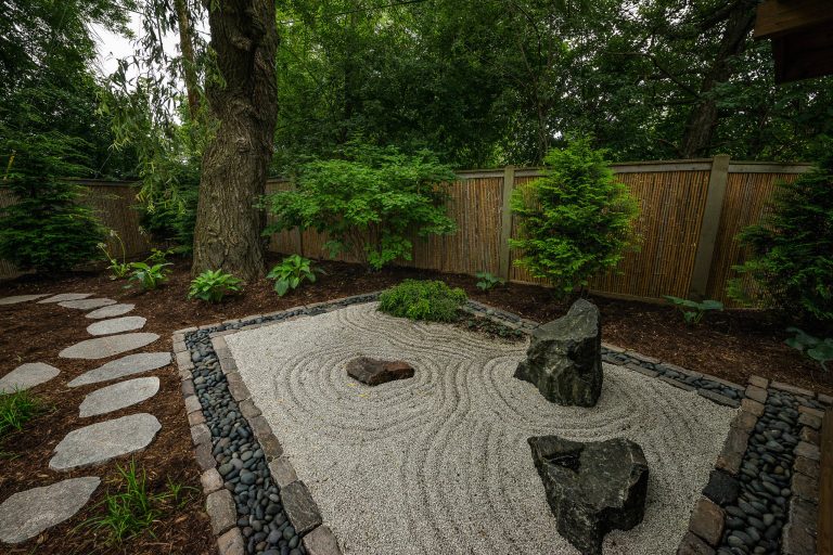The raked garden has been a area for our client to dabble with various raking designs in the gravel.