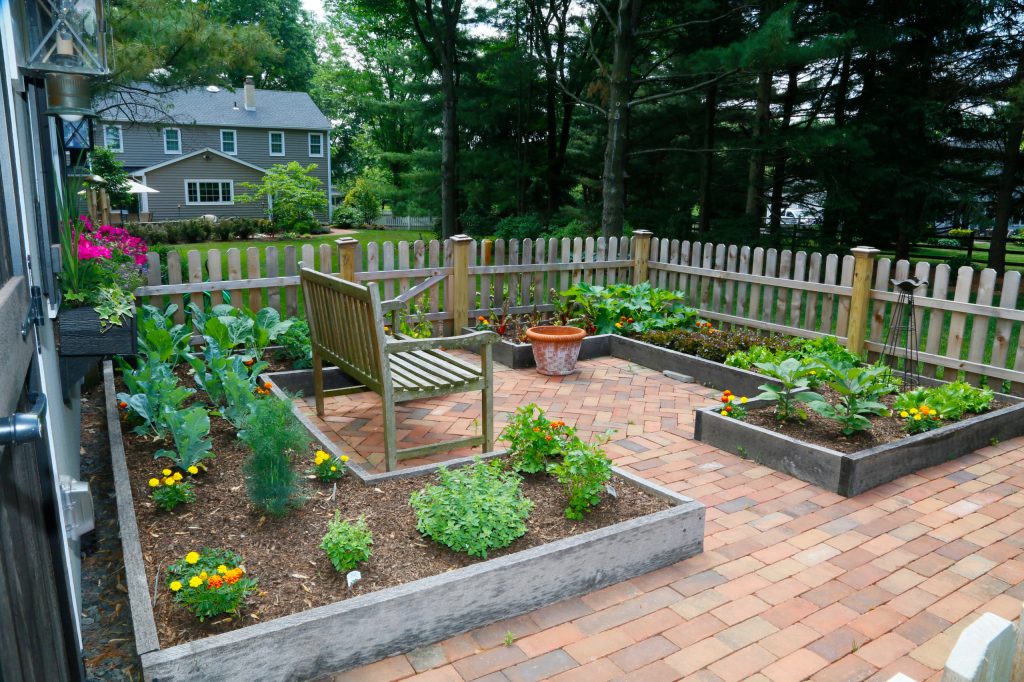 The yard eventually reaches the fenced vegetable garden. Located in Bucks County, PA.
