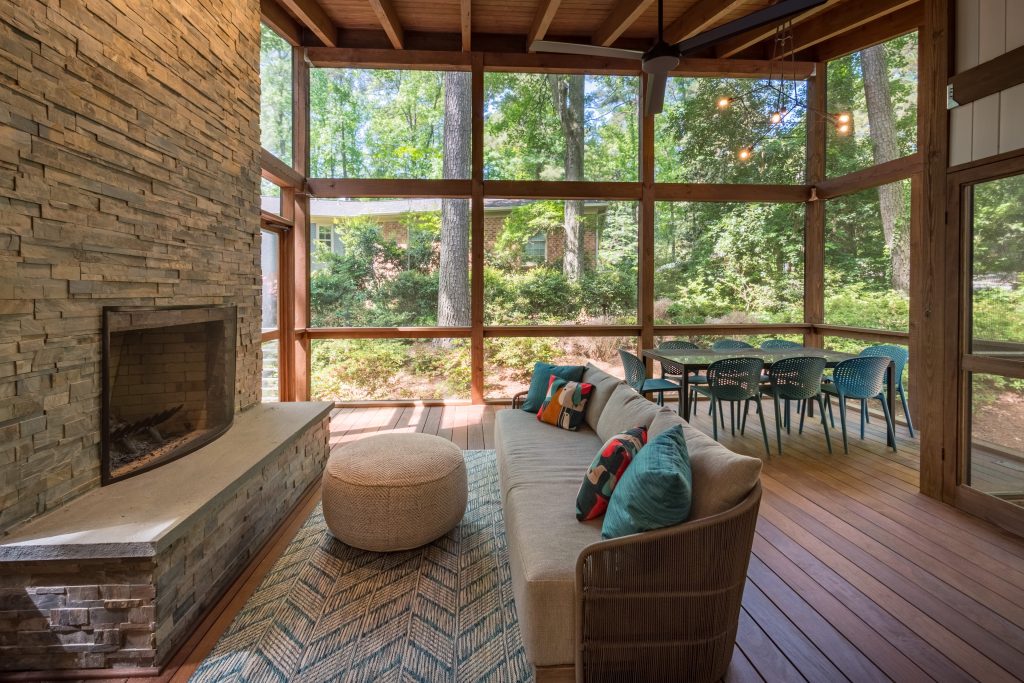 This is an example of a 1950s porch design in Raleigh. by True Design | Outdoor Photos | Porch | Landscaping | Landscape Design | Outdoor Living Space | Porch Design Ideas | Outdoor Living Space Ideas | Backyard Design