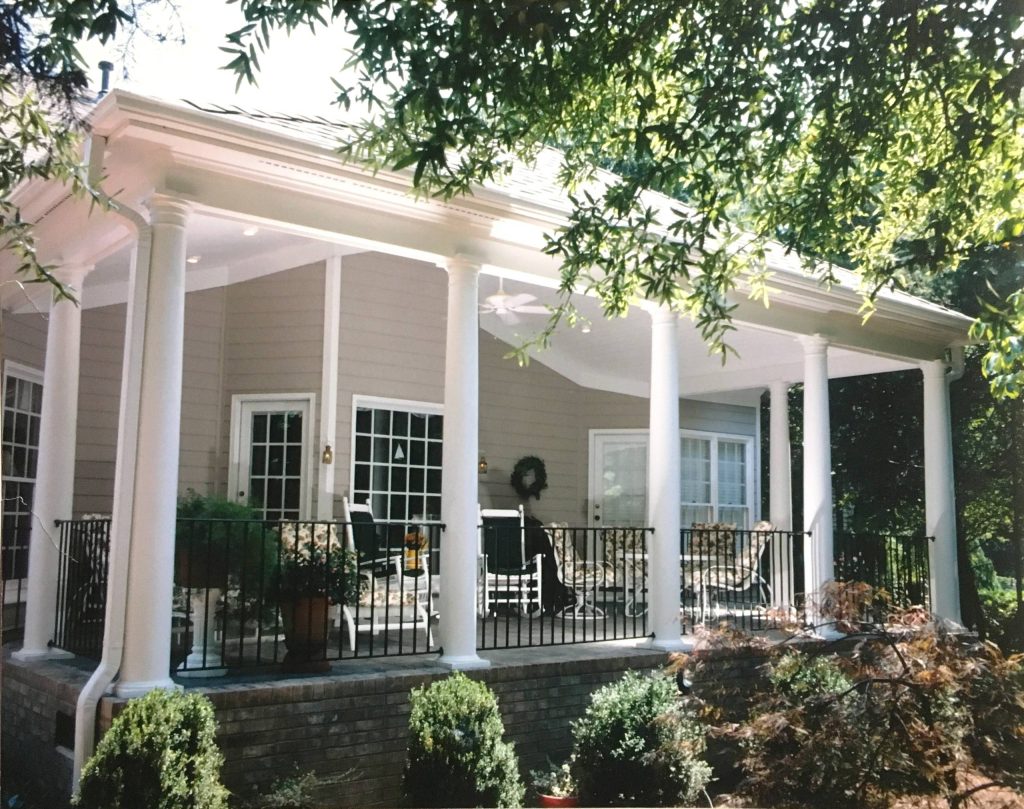 This is an example of a contemporary porch design in Charlotte. by Peters Custom Homes, Inc. | Outdoor Photos | Porch | Landscaping | Landscape Design | Outdoor Living Space | Porch Design Ideas | Outdoor Living Space Ideas | Backyard Design