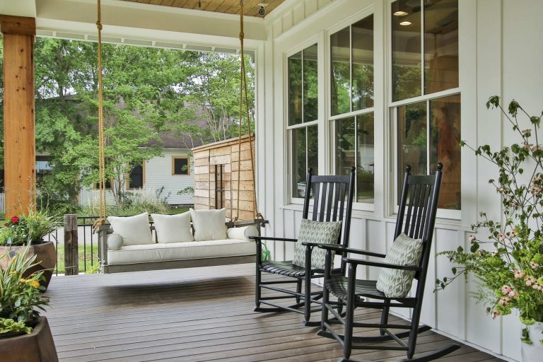 This is an example of a cottage porch design in Houston with decking and a roof extension. by L&B Limited Company | Outdoor Photos | Porch | Landscaping | Landscape Design | Outdoor Living Space | Porch Design Ideas | Outdoor Living Space Ideas | Backyard Design
