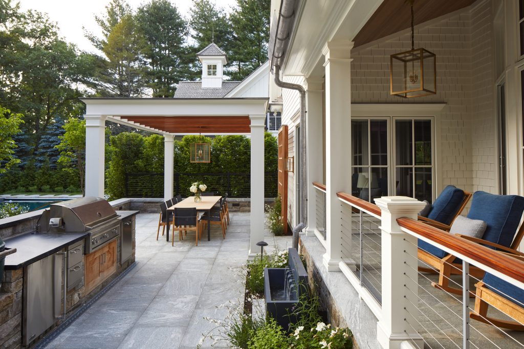 This is an example of a cottage porch design in New York. by Joyce Ho Design | Outdoor Photos | Porch | Landscaping | Landscape Design | Outdoor Living Space | Porch Design Ideas | Outdoor Living Space Ideas | Backyard Design