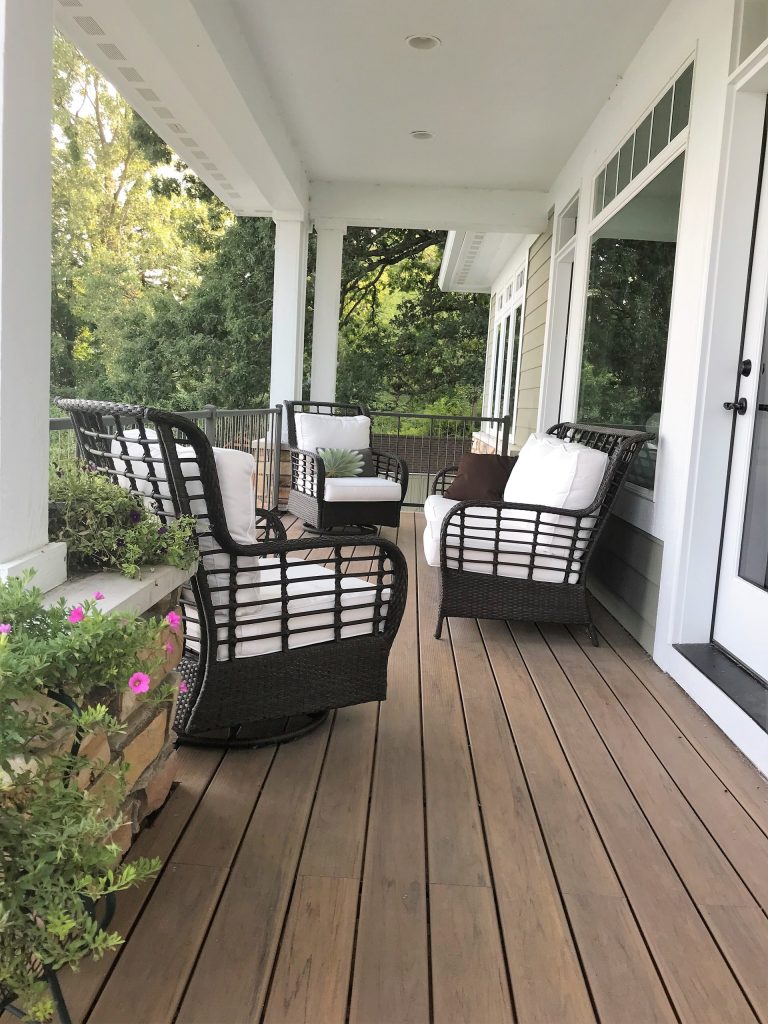 This is an example of a craftsman back porch design in Detroit with decking and a roof extension. by Mari | Outdoor Photos | Porch | Landscaping | Landscape Design | Outdoor Living Space | Porch Design Ideas | Outdoor Living Space Ideas | Backyard Design