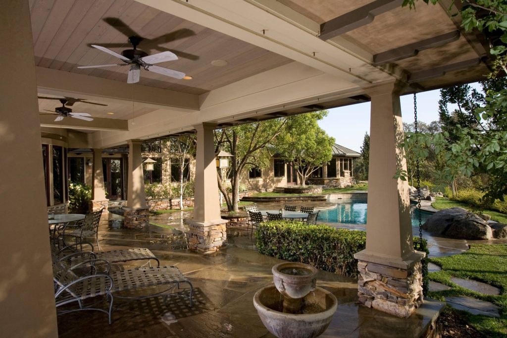 This is an example of a craftsman stone back porch design in Sacramento. by Grover Custom Builders, Inc. | Outdoor Photos | Porch | Landscaping | Landscape Design | Outdoor Living Space | Porch Design Ideas | Outdoor Living Space Ideas | Backyard Design