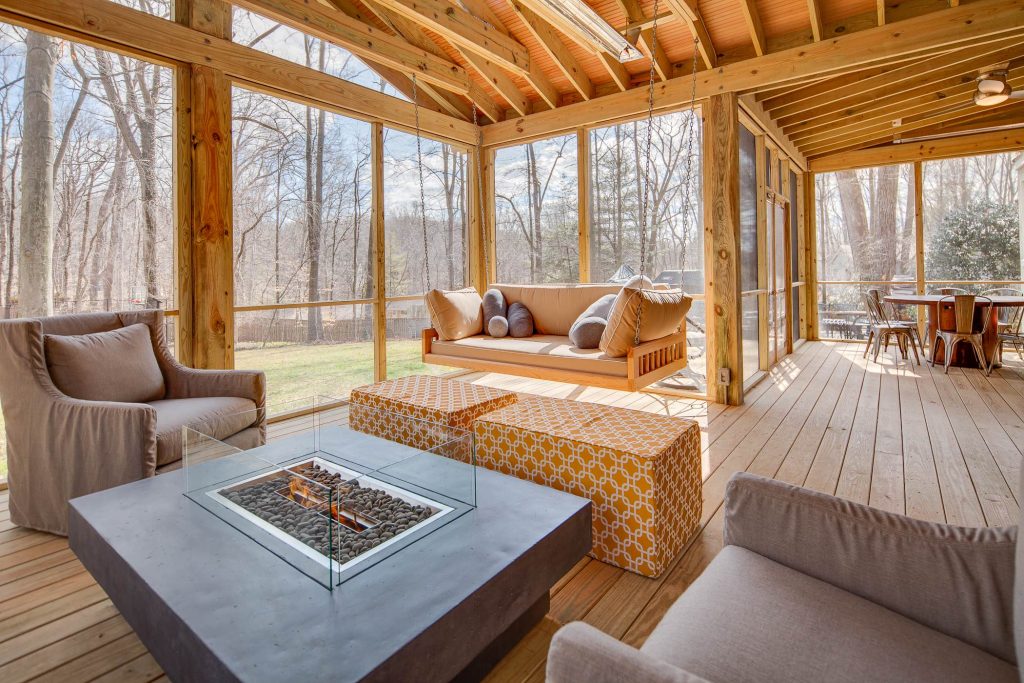 This is an example of a huge country screened-in back porch design in DC Metro with decking and a roof extension. by JEFFCO Development | Outdoor Photos | Porch | Landscaping | Landscape Design | Outdoor Living Space | Porch Design Ideas | Outdoor Living Space Ideas | Backyard Design