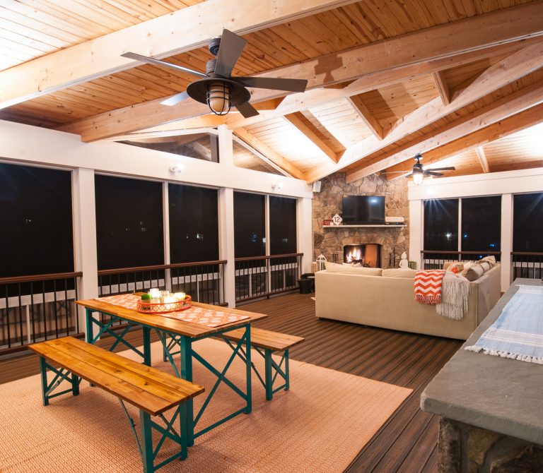 This is an example of a huge rustic screened-in back porch design in DC Metro with decking and a roof extension. by Holloway Company Inc. | Outdoor Photos | Porch | Landscaping | Landscape Design | Outdoor Living Space | Porch Design Ideas | Outdoor Living Space Ideas | Backyard Design