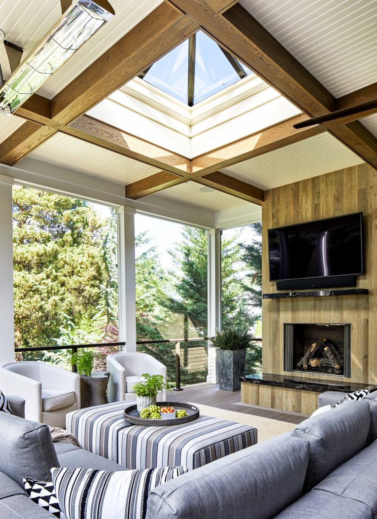 This is an example of a huge transitional cable railing back porch design in DC Metro with a fireplace. by WINN Design+Build | Outdoor Photos | Porch | Landscaping | Landscape Design | Outdoor Living Space | Porch Design Ideas | Outdoor Living Space Ideas | Backyard Design