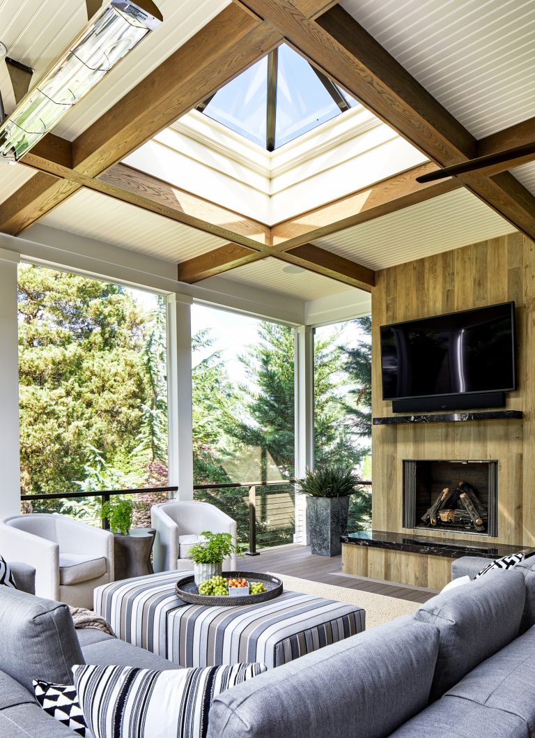 This is an example of a huge transitional cable railing back porch design in DC Metro with a fireplace. by WINN Design+Build | Outdoor Photos | Porch | Landscaping | Landscape Design | Outdoor Living Space | Porch Design Ideas | Outdoor Living Space Ideas | Backyard Design