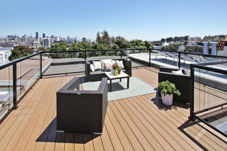 This is an example of a large contemporary porch design in San Francisco with decking and a roof extension. by Envisage Companies | Outdoor Photos | Porch | Landscaping | Landscape Design | Outdoor Living Space | Porch Design Ideas | Outdoor Living Space Ideas | Backyard Design