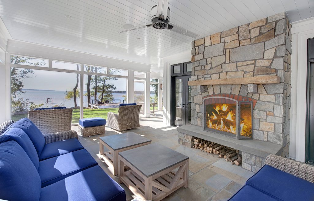 This is an example of a large country tile screened-in back porch design in Baltimore with a roof extension. by Avalon Associates, Inc. | Outdoor Photos | Porch | Landscaping | Landscape Design | Outdoor Living Space | Porch Design Ideas | Outdoor Living Space Ideas | Backyard Design