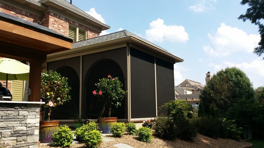 This is an example of a large traditional screened-in back porch design in Orange County with a roof extension and decking. by Screens of Kentucky, LLC | Outdoor Photos | Porch | Landscaping | Landscape Design | Outdoor Living Space | Porch Design Ideas | Outdoor Living Space Ideas | Backyard Design