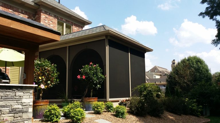 This is an example of a large traditional screened-in back porch design in Orange County with a roof extension and decking. by Screens of Kentucky, LLC | Outdoor Photos | Porch | Landscaping | Landscape Design | Outdoor Living Space | Porch Design Ideas | Outdoor Living Space Ideas | Backyard Design