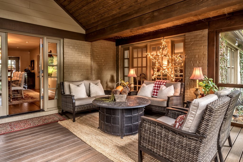 This is an example of a large traditional screened-in back porch design in Other with a roof extension. by Heritage Builders | Outdoor Photos | Porch | Landscaping | Landscape Design | Outdoor Living Space | Porch Design Ideas | Outdoor Living Space Ideas | Backyard Design