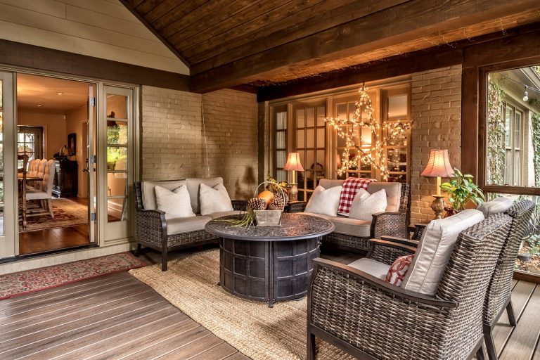 This is an example of a large traditional screened-in back porch design in Other with a roof extension. by Heritage Builders | Outdoor Photos | Porch | Landscaping | Landscape Design | Outdoor Living Space | Porch Design Ideas | Outdoor Living Space Ideas | Backyard Design