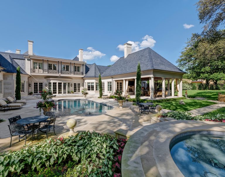 This is an example of a large traditional stone back porch design in Dallas with a fire pit and a roof extension. by Richard Drummond Davis Architects | Outdoor Photos | Porch | Landscaping | Landscape Design | Outdoor Living Space | Porch Design Ideas | Outdoor Living Space Ideas | Backyard Design