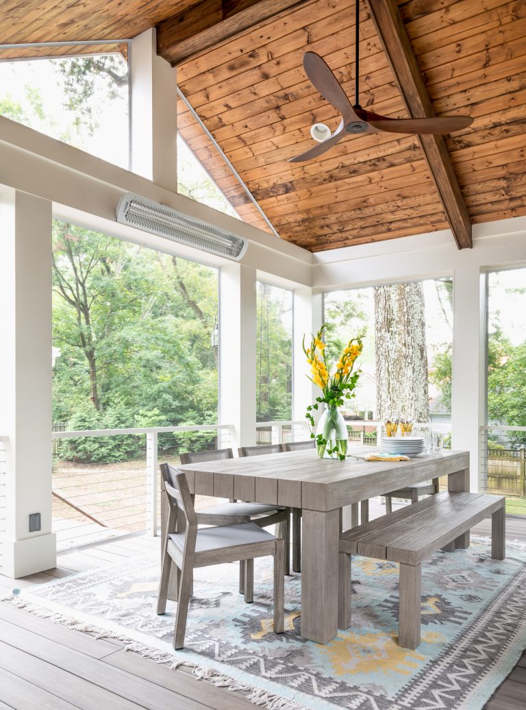 This is an example of a large transitional back porch design in Nashville with a fireplace, decking and a roof extension. by The Kingston Group - Remodeling Specialists | Outdoor Photos | Porch | Landscaping | Landscape Design | Outdoor Living Space | Porch Design Ideas | Outdoor Living Space Ideas | Backyard Design