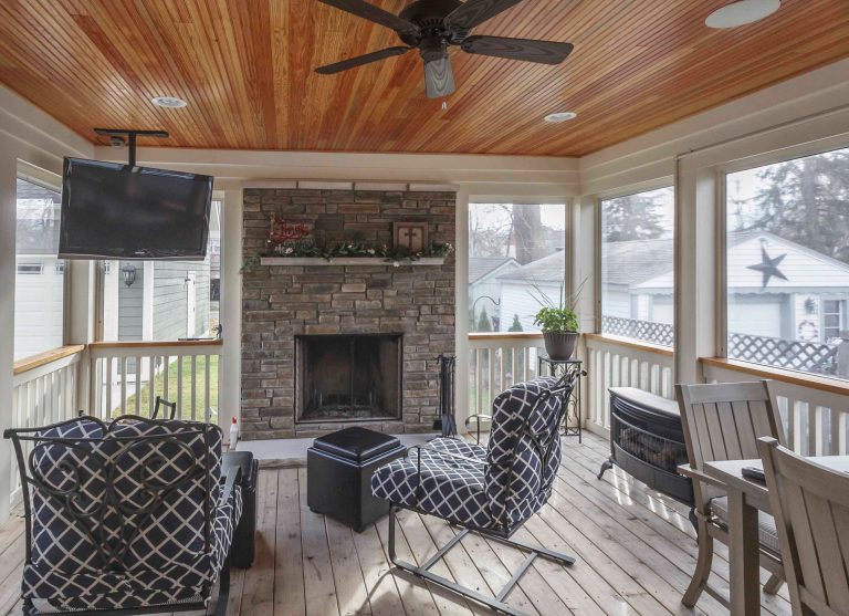 This is an example of a mid-sized craftsman concrete paver screened-in and wood railing back porch design in Detroit with a roof extension. by 12/12 Architects & Planners | Outdoor Photos | Porch | Landscaping | Landscape Design | Outdoor Living Space | Porch Design Ideas | Outdoor Living Space Ideas | Backyard Design