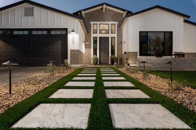 This is an example of a mid-sized modern concrete paver front porch design in Phoenix. by Venetian Outdoors | Outdoor Photos | Porch | Landscaping | Landscape Design | Outdoor Living Space | Porch Design Ideas | Outdoor Living Space Ideas | Backyard Design
