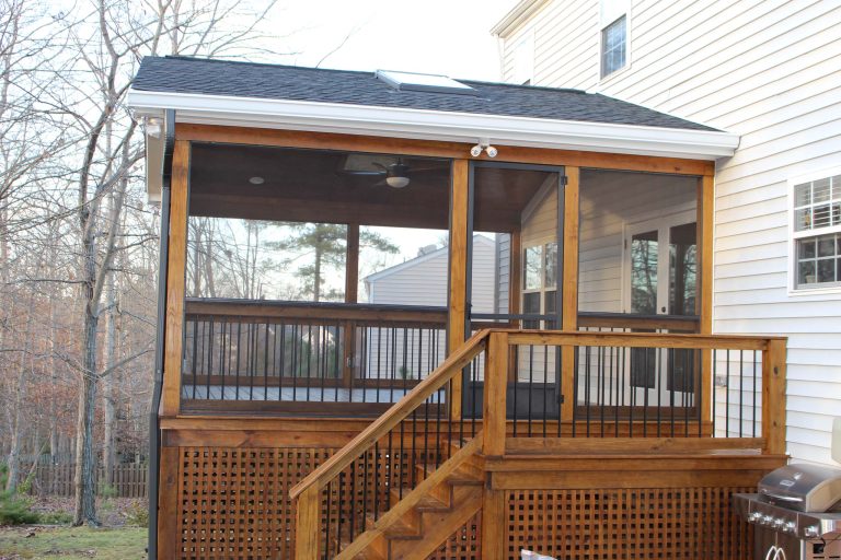 This is an example of a mid-sized rustic concrete paver screened-in back porch design in Raleigh. by Noble Renovation | Outdoor Photos | Porch | Landscaping | Landscape Design | Outdoor Living Space | Porch Design Ideas | Outdoor Living Space Ideas | Backyard Design