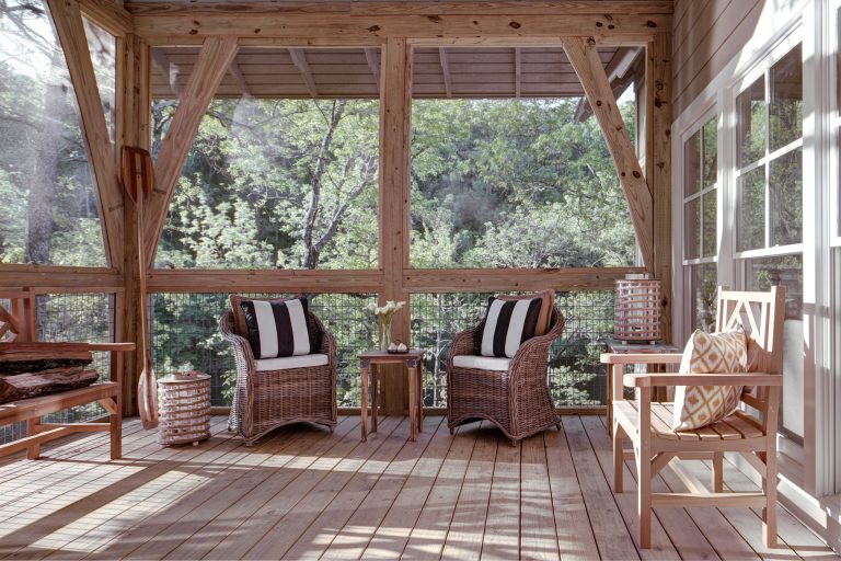 This is an example of a mid-sized traditional screened-in back porch design in Birmingham with decking and a roof extension. by Gibson & Anderson Construction, Inc. | Outdoor Photos | Porch | Landscaping | Landscape Design | Outdoor Living Space | Porch Design Ideas | Outdoor Living Space Ideas | Backyard Design