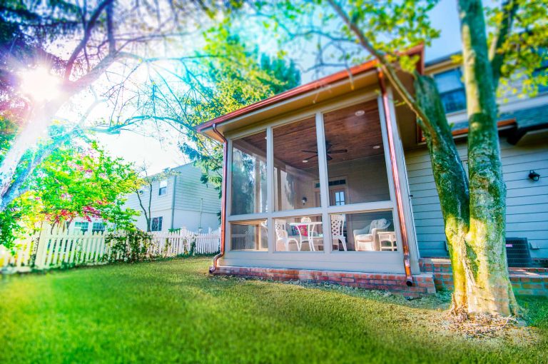 This is an example of a mid-sized traditional screened-in back porch design in Columbus with a roof extension. by Third Space Builders, LLC. | Outdoor Photos | Porch | Landscaping | Landscape Design | Outdoor Living Space | Porch Design Ideas | Outdoor Living Space Ideas | Backyard Design