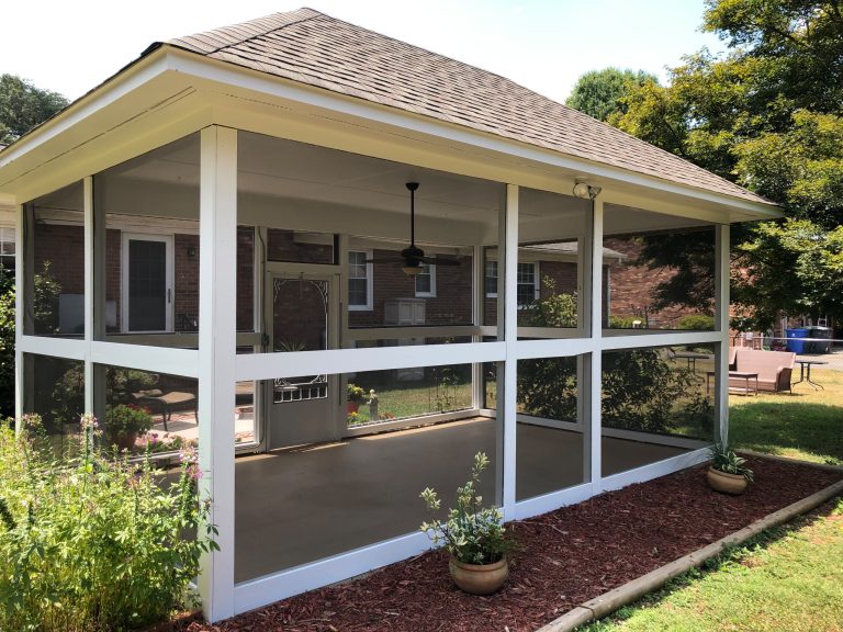 This is an example of a mid-sized transitional screened-in back porch design in Other with a roof extension. by Excelsior Professional Painting | Outdoor Photos | Porch | Landscaping | Landscape Design | Outdoor Living Space | Porch Design Ideas | Outdoor Living Space Ideas | Backyard Design