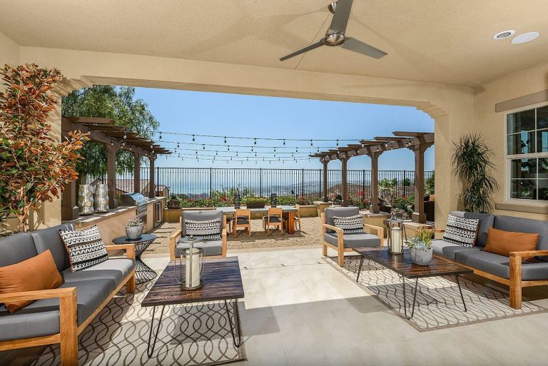 This is an example of a porch design in Orange County with a roof extension.