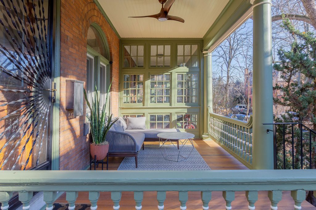 This is an example of a small modern front porch design in Philadelphia with decking and a roof extension. by Bellweather Design-Build, LLC | Outdoor Photos | Porch | Landscaping | Landscape Design | Outdoor Living Space | Porch Design Ideas | Outdoor Living Space Ideas | Backyard Design