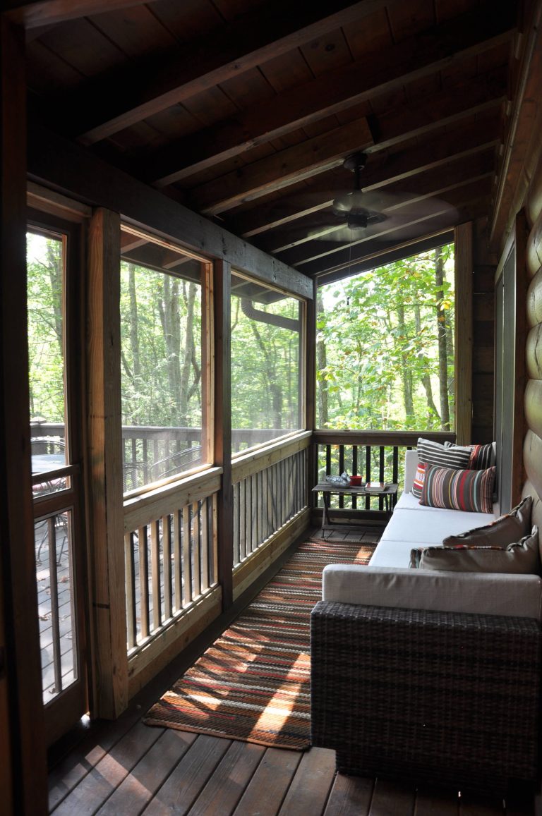 This is an example of a small rustic screened-in porch design in Atlanta with a roof extension and decking. by GraysonHarris Interiors + Design, LLC | Outdoor Photos | Porch | Landscaping | Landscape Design | Outdoor Living Space | Porch Design Ideas | Outdoor Living Space Ideas | Backyard Design