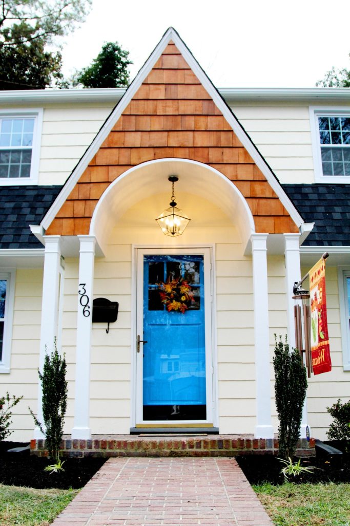 This is an example of a small traditional brick front porch design in Baltimore. by Rewind Design LLC | Outdoor Photos | Porch | Landscaping | Landscape Design | Outdoor Living Space | Porch Design Ideas | Outdoor Living Space Ideas | Backyard Design