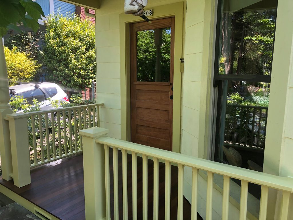 This is an example of a small traditional front porch design in Portland with a roof extension. by Salmon Built LLC | Outdoor Photos | Porch | Landscaping | Landscape Design | Outdoor Living Space | Porch Design Ideas | Outdoor Living Space Ideas | Backyard Design