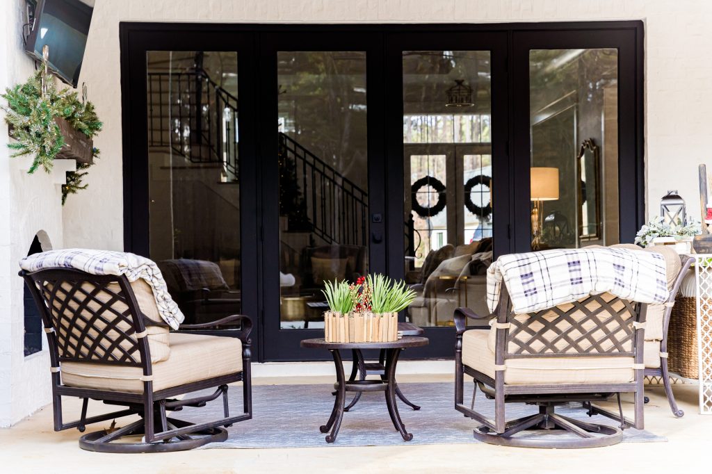 This is an example of a transitional porch design in Jackson. by Samantha Smith Designs | Outdoor Photos | Porch | Landscaping | Landscape Design | Outdoor Living Space | Porch Design Ideas | Outdoor Living Space Ideas | Backyard Design