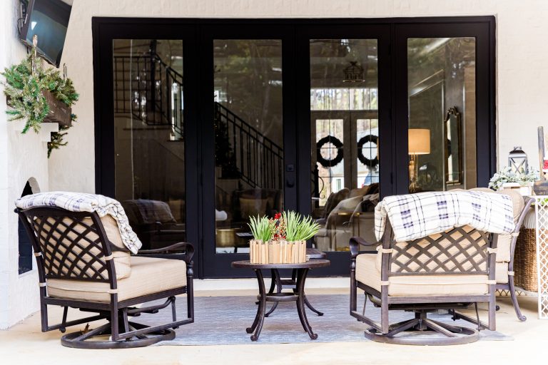 This is an example of a transitional porch design in Jackson. by Samantha Smith Designs | Outdoor Photos | Porch | Landscaping | Landscape Design | Outdoor Living Space | Porch Design Ideas | Outdoor Living Space Ideas | Backyard Design