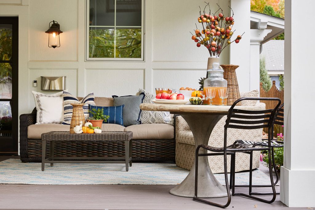 This is an example of a transitional porch design in Minneapolis with decking and a roof extension. by A. Sadowski Designs | Outdoor Photos | Porch | Landscaping | Landscape Design | Outdoor Living Space | Porch Design Ideas | Outdoor Living Space Ideas | Backyard Design