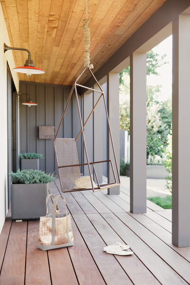 This is an example of a transitional porch design in San Francisco with decking and a roof extension. by Katharine Webster Inc. | Outdoor Photos | Porch | Landscaping | Landscape Design | Outdoor Living Space | Porch Design Ideas | Outdoor Living Space Ideas | Backyard Design