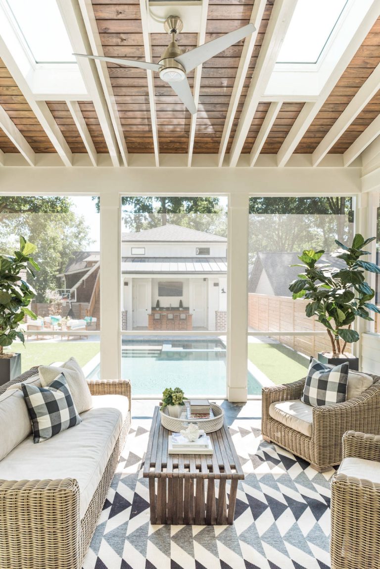 This is an example of a transitional screened-in porch design in Charlotte with a roof extension. by Ram Construction, Inc./Ram Design-Build | Outdoor Photos | Porch | Landscaping | Landscape Design | Outdoor Living Space | Porch Design Ideas | Outdoor Living Space Ideas | Backyard Design