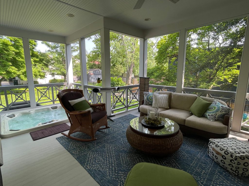 This is an example of a victorian screened-in and wood railing back porch design with decking and a roof extension. by Grove Architects | Outdoor Photos | Porch | Landscaping | Landscape Design | Outdoor Living Space | Porch Design Ideas | Outdoor Living Space Ideas | Backyard Design