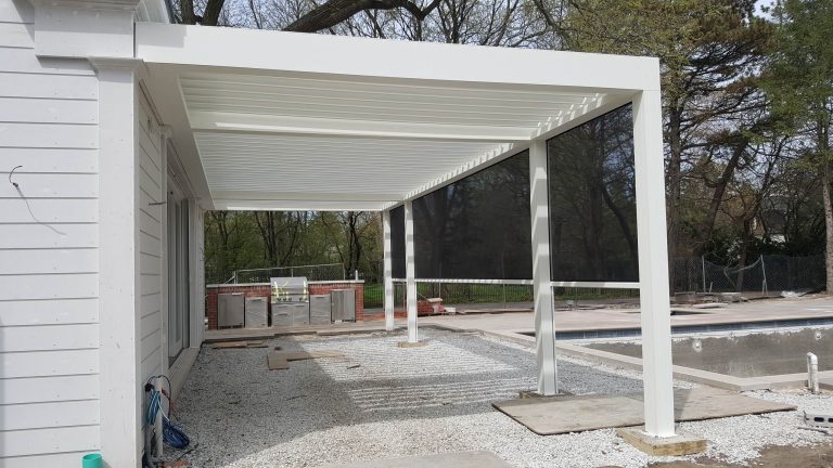 Tilt the roof blades per your preference, at the touch of a button, integrate side elements such as zipshades, sliding panels, to protect from sun, bugs and rain, and make your outdoor another indoor space! by Patios Reimagined | Outdoor Photos | Porch | Landscaping | Landscape Design | Outdoor Living Space | Porch Design Ideas | Outdoor Living Space Ideas | Backyard Design