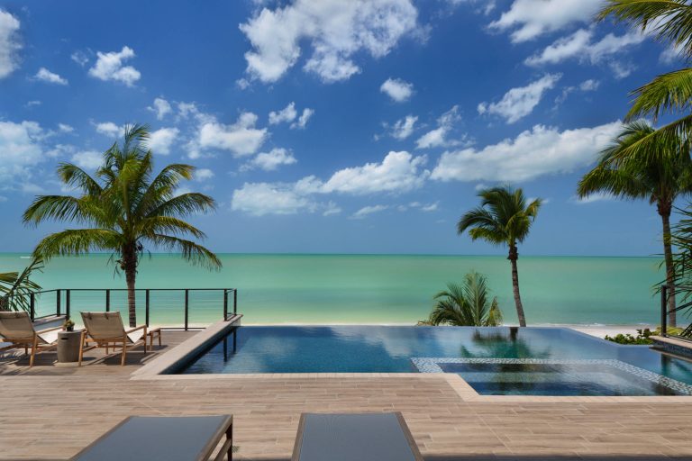 Transitional backyard custom-shaped infinity pool photo in Miami