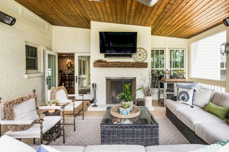 Transitional porch photo in Nashville by White Pines Building Group | Outdoor Photos | Porch | Landscaping | Landscape Design | Outdoor Living Space | Porch Design Ideas | Outdoor Living Space Ideas | Backyard Design