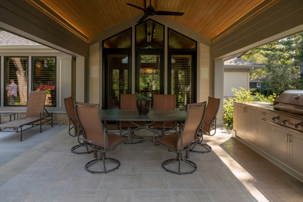 Transitional porch photo in Omaha by Robert Torson Architects | Outdoor Photos | Porch | Landscaping | Landscape Design | Outdoor Living Space | Porch Design Ideas | Outdoor Living Space Ideas | Backyard Design