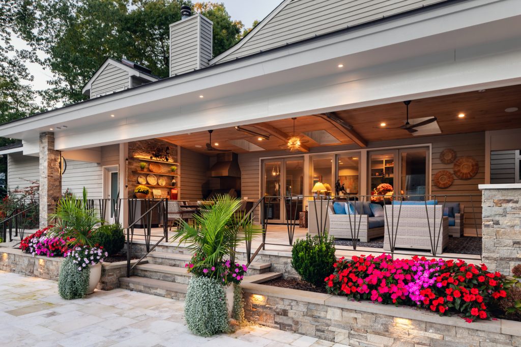 Transitional porch photo in Richmond by SMS Architects RVA | Outdoor Photos | Porch | Landscaping | Landscape Design | Outdoor Living Space | Porch Design Ideas | Outdoor Living Space Ideas | Backyard Design