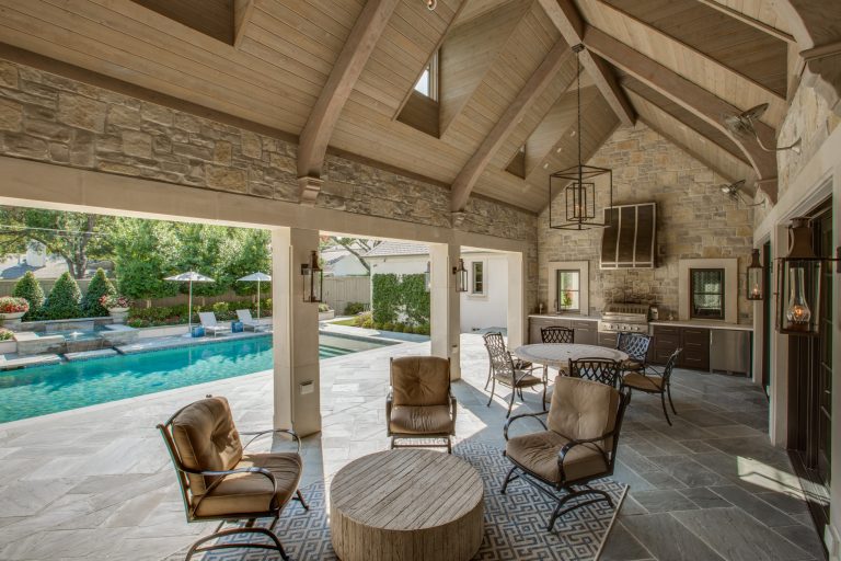 Trendy backyard patio kitchen photo in Dallas with a roof extension
