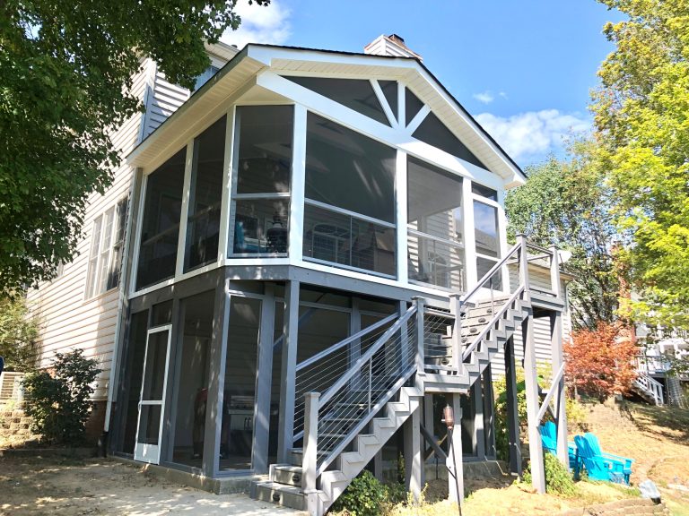 Two level Screened porch with cable railing